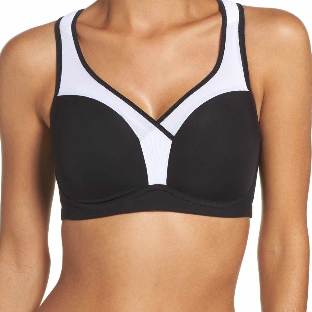 Le Mystere Wireless Sports Bra Black w/White Trim 32DD (E)